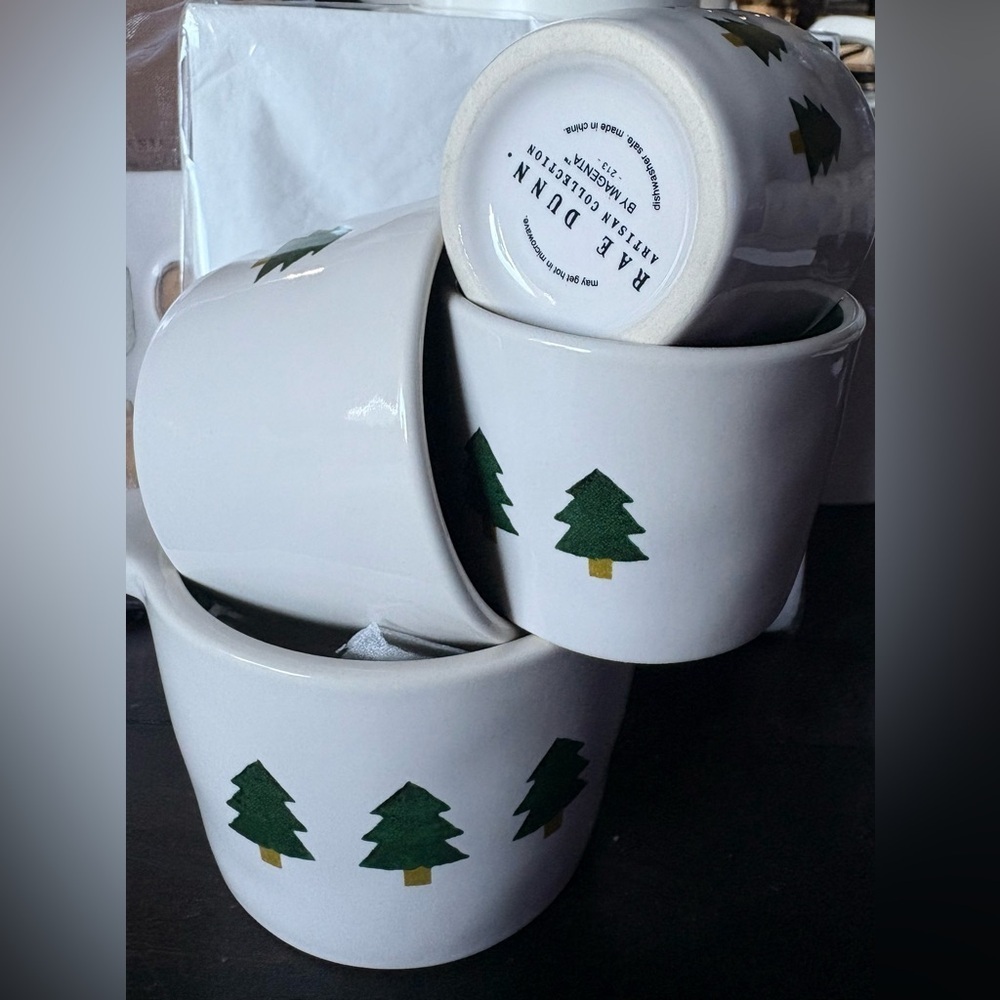 Rae Dunn White Measuring Cups with Green Christmas Trees